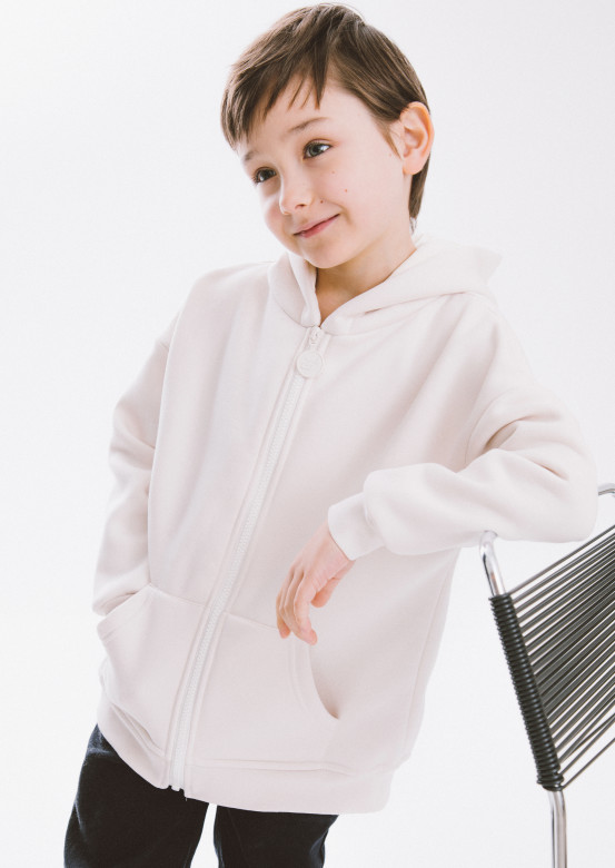 White Sand colour kids footer hoodie with a zipper